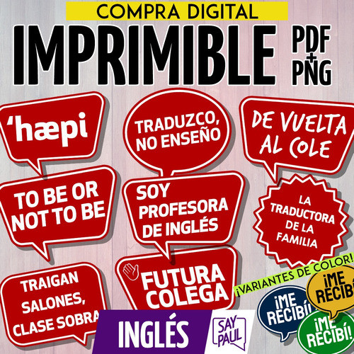 Kit Imprimible Props / Cartelitos Recibida Carreras Inglés 1