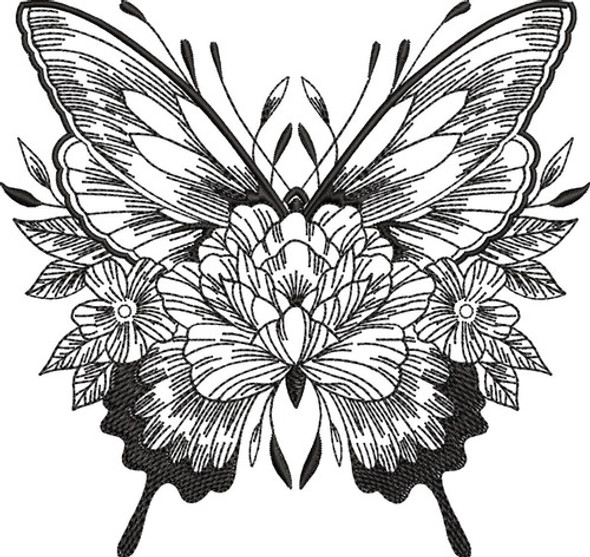 Matriz Para Maquina De Bordar: Mariposa Con Flores 0 Matriz Para Maquina De Bordar: Mariposa Con Flores 0