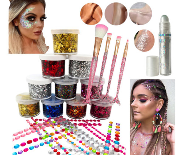 Party Box Bar Kit Glitter Gel + Strass Autoadhesivo Makeup 0