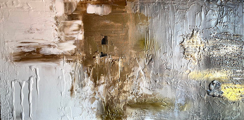 Cuadro Abstracto A Mano Texturas Plateado Dorado En Lienzo 0