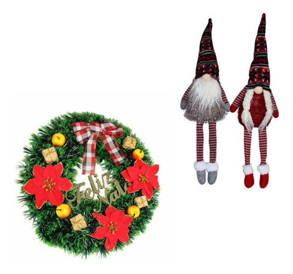 Kit Natal Guirlanda Feliz Natal + Boneco Gnomo Barba E Gorro 0