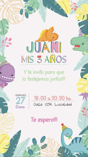 Invitación Digital Whatsapp Cumple Dinosaurios Con Bonete 0