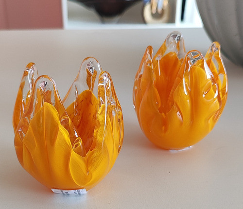 Kit 2 Castiçal De Decoração Em Cristal Murano Amarelo 1