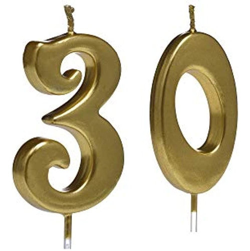 ~? Velas De 30 Cumpleaños Bailym Gold, Número 30 Cake Topper 0