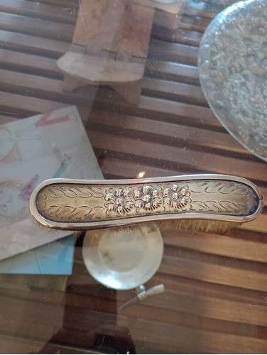 Antiguo Cepillo De Tocador Retro Metal Cerdas Jabali. 0