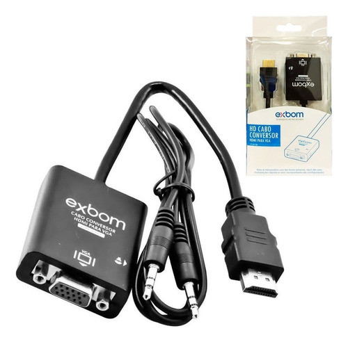 Cabo Conversor De Hdmi Para Vga Com P2 1080p Tv, Pc, Dvd 0