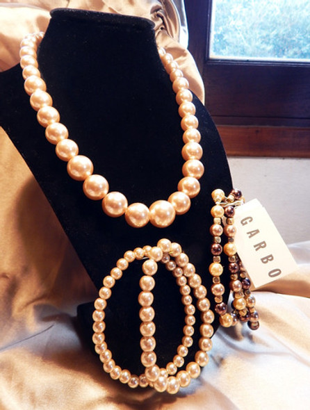 Perlas * Collar + Brazalete + 2 Pulseras * Rosas Y Beige 1