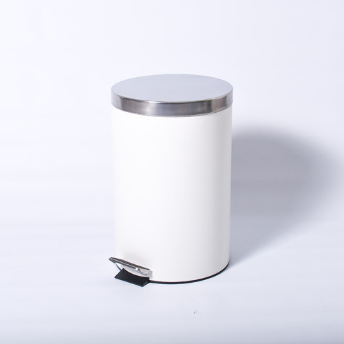 Cesto Tarro Tacho Papelera A Pedal Acero Inox. Blanca 5 Lts. 0