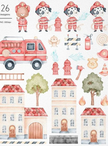Kit Digital Bombeiros Aquarelado 1