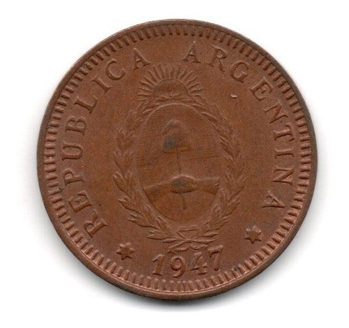 Moneda Argentina 2 Centavos Año 1947 Cj#182 Cobre Puro Sc- 0