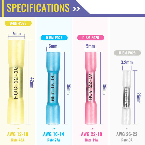 800 Conectores De Tope Termorretrctiles Azules Awg16-14, Con 1