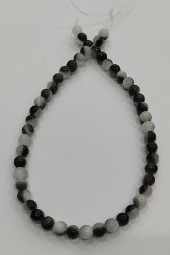 1 Fio De Pedra Natural Olho De Gato Preto/ Branco 8mm 1