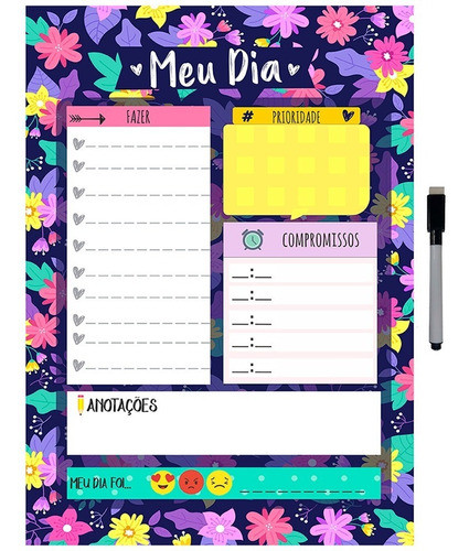 Quadro Planejador De Metal Diário 40x29cm + Caneta E Suporte 0