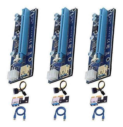 3 Pci-e Riser Ver 009s Cripto Mineria Con Cable Sata Eliater 0