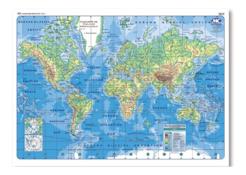 Mapa Mural Pizarra Colgante Planisferio Físico Político Mc 0