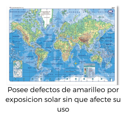 Mapa Mural Pizarra Colgante Planisferio Físico Político Mc 1