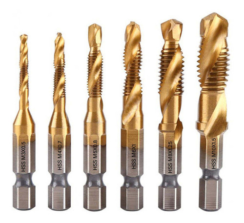 Set De 6 Brocas Mechas Fresa De Titanio Con Estriado Metal 0