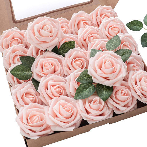 Rosas Artificiales C/tallo Aspecto Realista 50u 7.6cm /blush 0