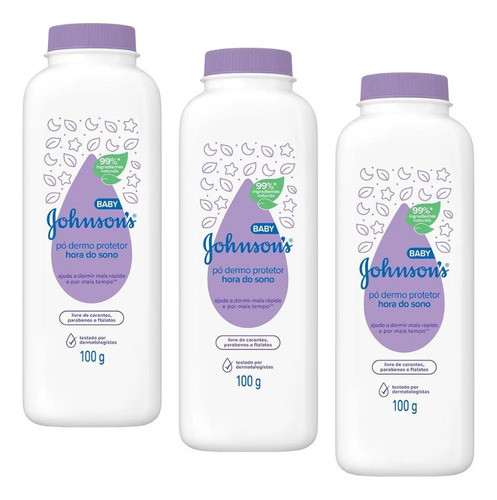 Kit 3 Talco Pó Dermo Protetor Johnson Baby Hora Do Sono 100g 0
