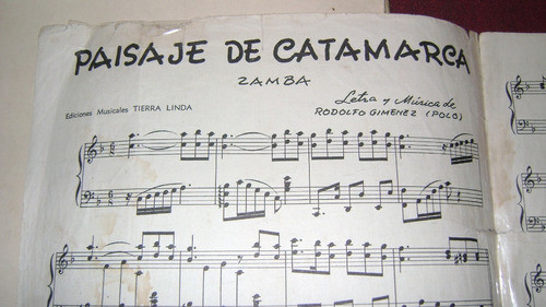 Antigua Partitura Para Piano Paisaje De Catamarca Zamba 1