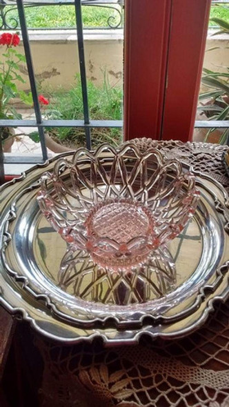 Antigua Caramelera Rosa En Vidrio 0