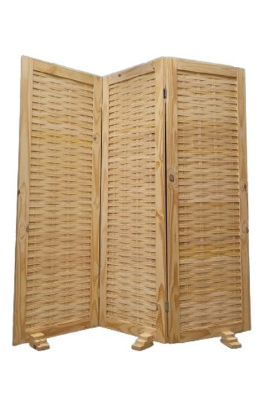 Biombo Plegable 3 Hojas Trenzado Pino Panel Divisor 0