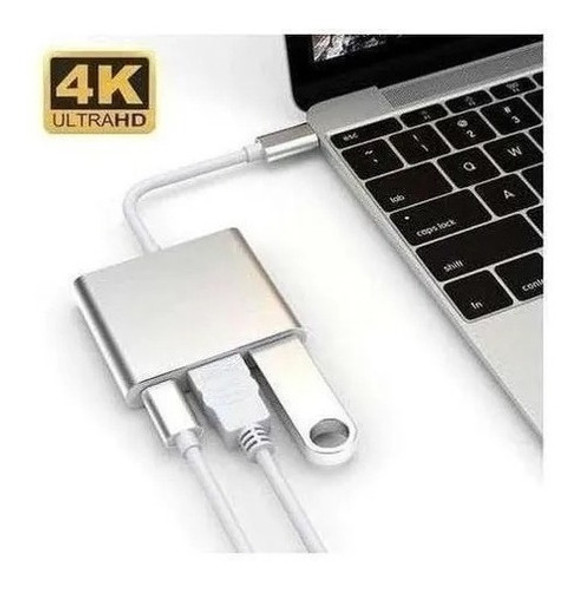 Adaptador Tipo C Para Hdmi 4k Usb 3.0 Hub Macbook Air Pro Nf 1