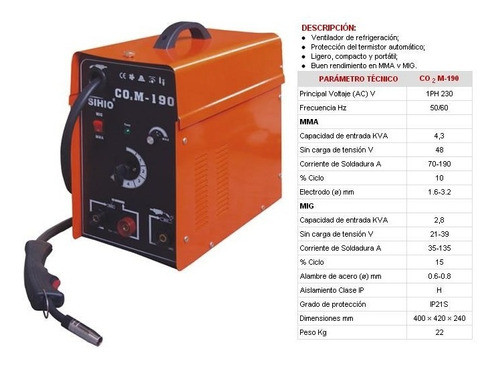 Soldadora Electrodo , Mma Y Mig 190amp Sihio Código 1905 1