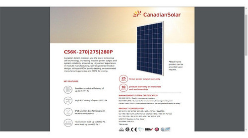 Panel Solar - Canadia Solar 270 Watts 1