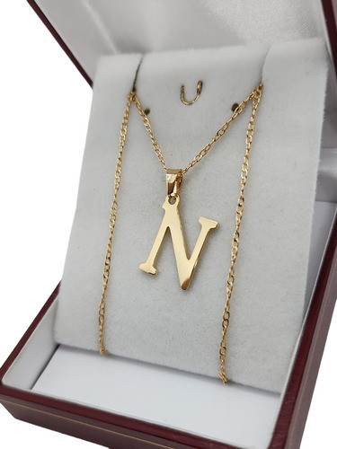 Cadena Collar Y Dije Letra N Inicial Nombre Oro Enchapado 0