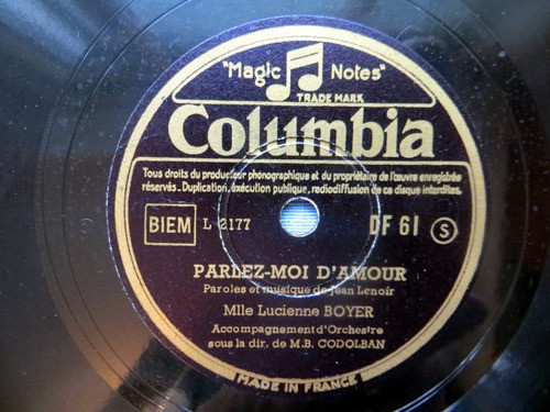 Mile Lucienne Boyer Columbia France Df 61 Disco De Pasta 1