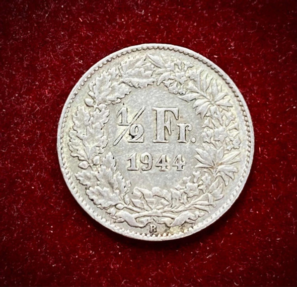 Moneda 1/2 Franco Suizo 1944 Km 23 Plata 0.835 0
