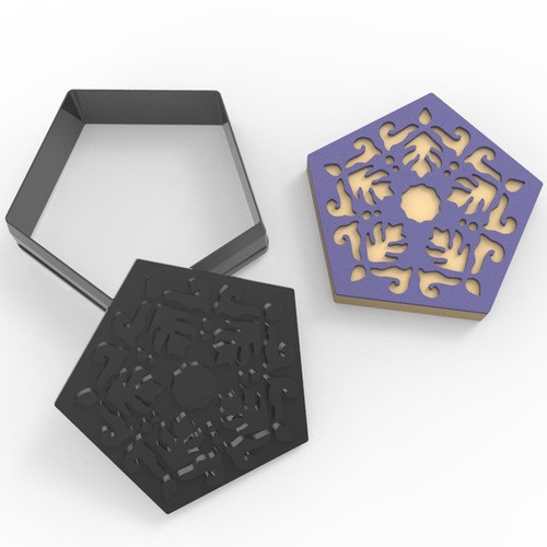 Cortante Galleta 3d Pentágono Con Marcador  Floral Mandala 0