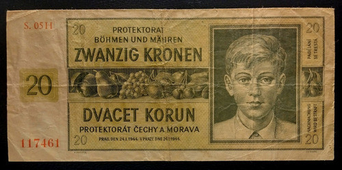 Bohemia Y Moravia Billete 20 Coronas 1944 Mb Pick 9 0