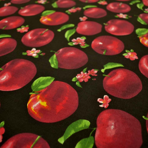 Tecido Estampado Para Patchwork - Maçã Fundo Preto Cor 02 (0 1