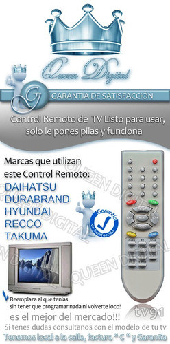 Control Remoto Tv Durabrand Daihatsu Hyundai Takuma Recco 1