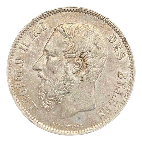 Belgica - 5 Francs - Año 1873 - Km #24 - Leopoldo Ii - Plata 1
