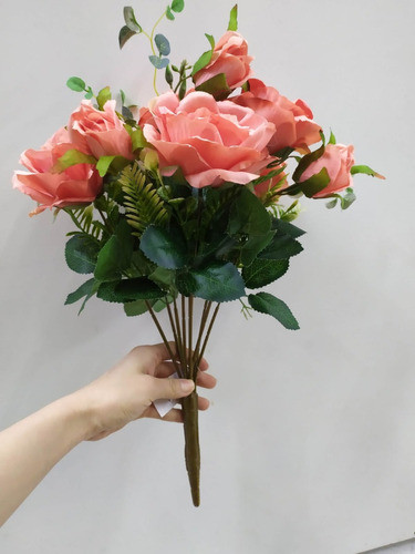 Buquê De Rosas Artificiais Diana Laranja Decoracao 1