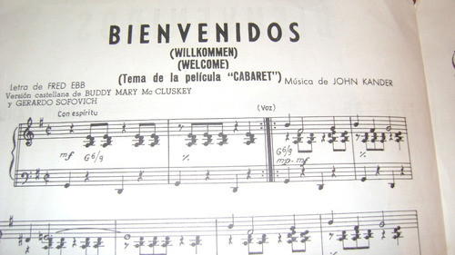 Partitura Piano Bienvenidos (willkommen) (welcome) Fred Ebb 1
