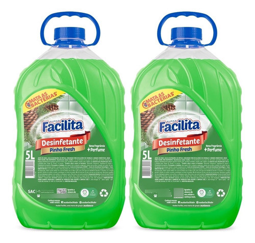 2 Unid. Desinfetante Bactericida Audax Facilita 5 L Pinho 0
