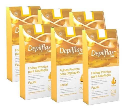 6cx Folhas Prontas Depilação Facial Depilflax Natural 24un 0