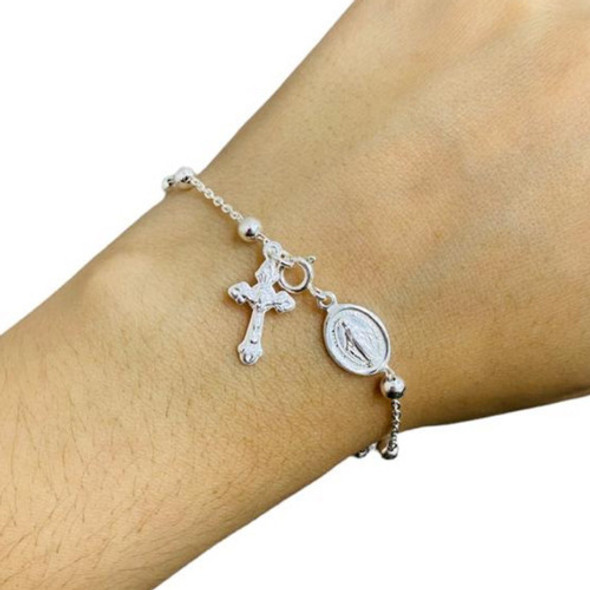 Pulsera Denario Plata 925 Cruz Comunión Virgen Milagrosa 0