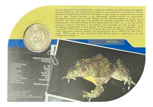 Perú - 1 Sol - Año 2019 - Rana Gigante - Blister Fauna 1