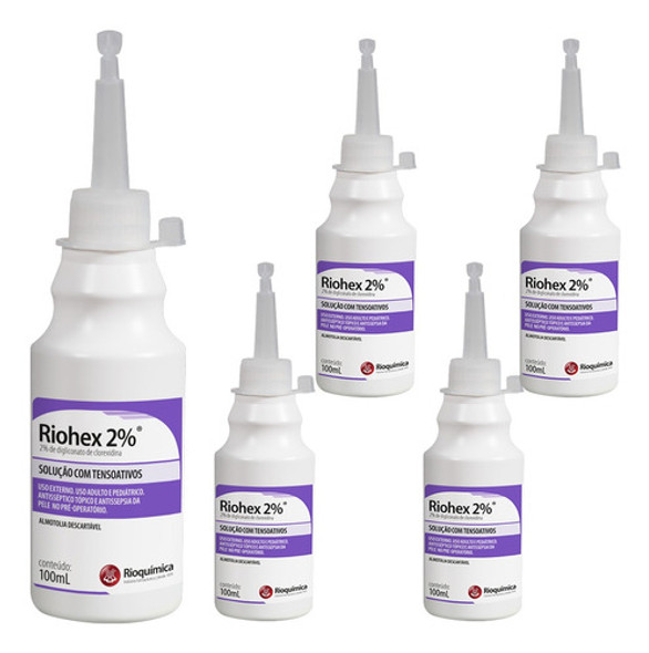 Riohex Clorexidina 2% Solução Tensoativos 100ml 5 Unidades 0