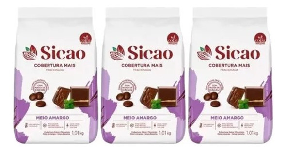 Kit C/3 Chocolate Sicao Cobertura + Frac. Meio Amargo 1,01kg 0