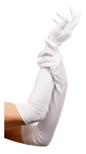 Guantes Blancos Largos Tela Cotillon Disfraz Par 40 Cm Jo495 1