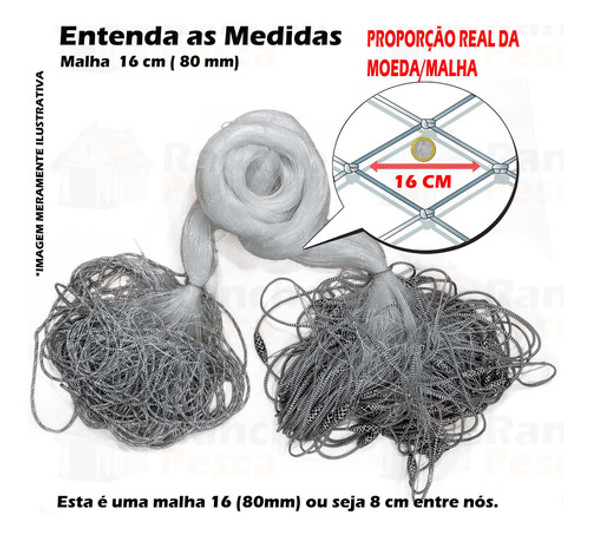 Rede Fio 40 Redinha Pesca Pronta 100m Malha 16cm 80mm 5,12m 1