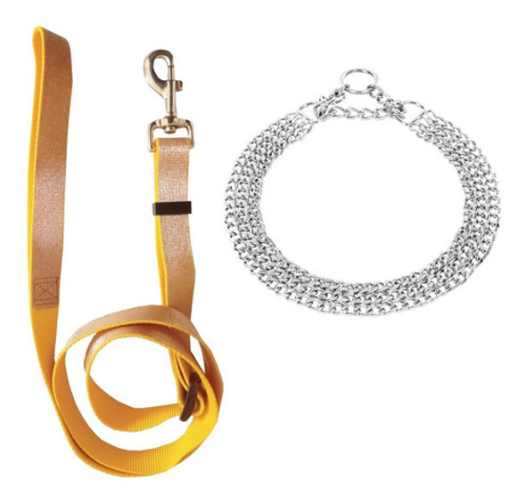 Correa Amarilla Con Brillante Para Perro + Collar Triple 0