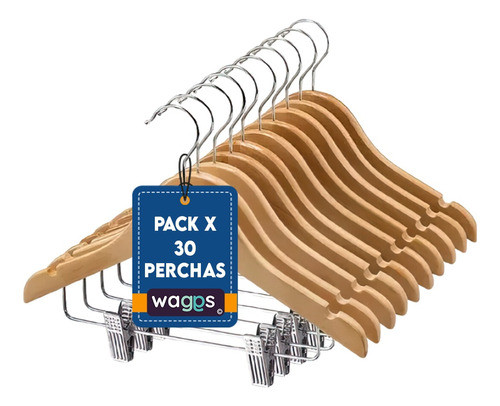 Pack De 30 Perchas Gancho De Madera Lustrada Y Barnizada 1° 0