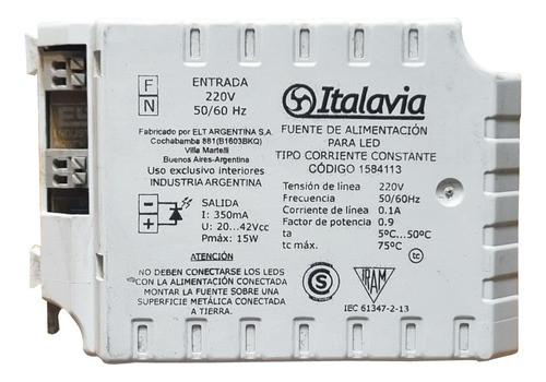 Fuente Led Corriente Constante 350ma 15w 220v / 20-42vcc 0